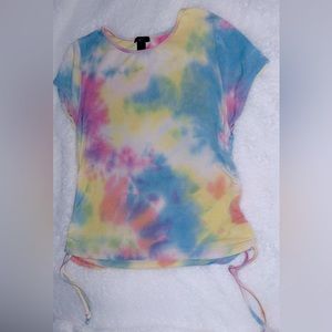 NWOT Women’s Ruched Side Rainbow Tie Dye Top Size XL